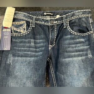 Petrol "Sydney" Women's Sz 33 Low Rise Double Stitch & Embellished Dark Wash